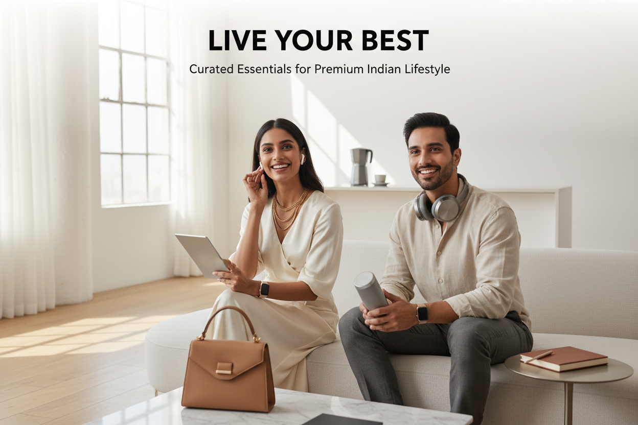 Premium lifestyle banner with Indian models